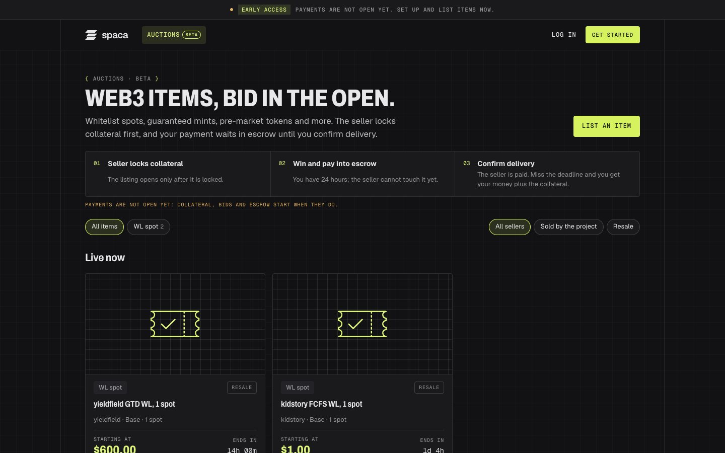Spaca auctions board